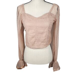 Love X Design Cropped Sheer Puff Sleeve Ruched Crop Top, Blush Pink, Large